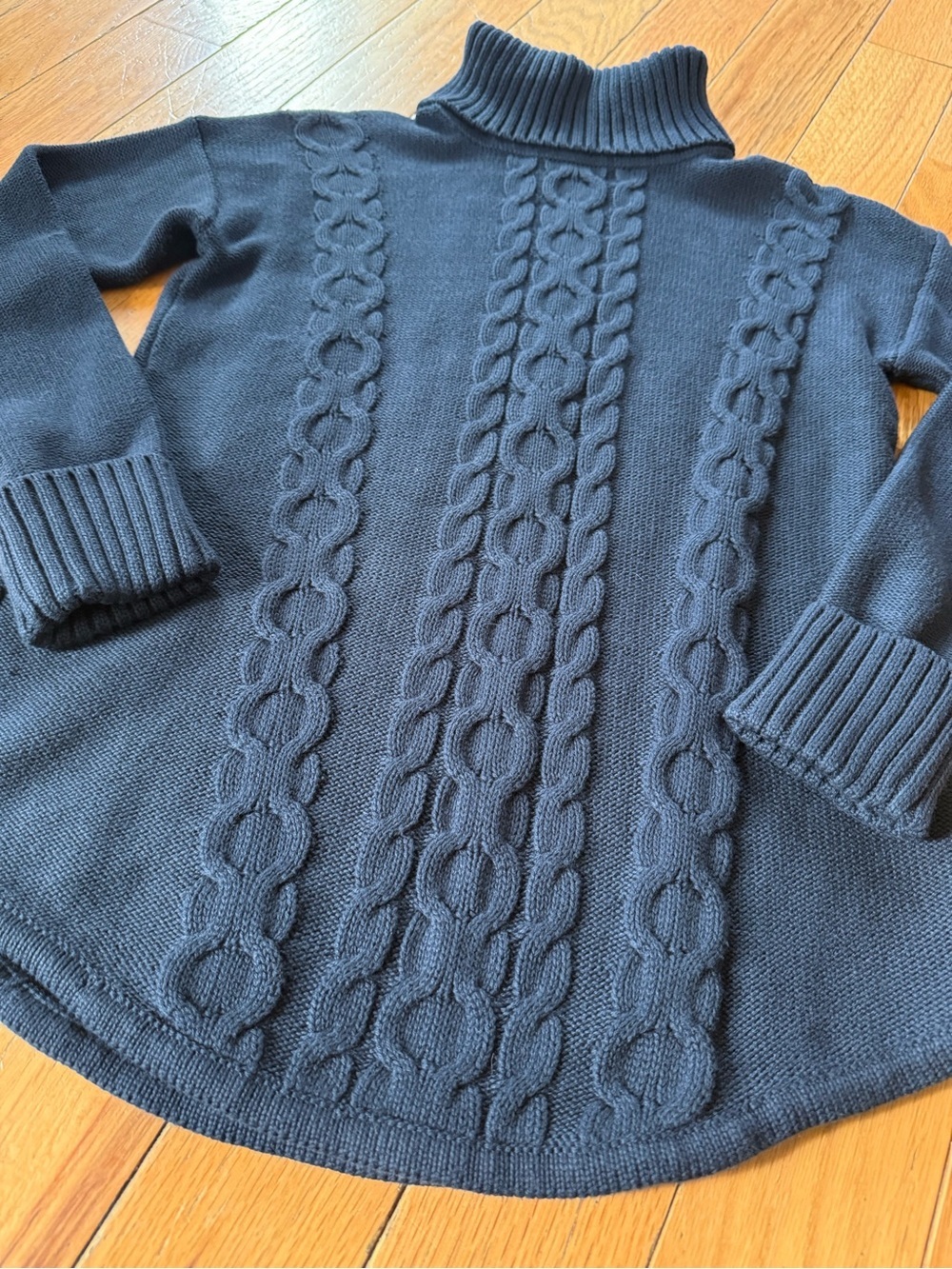 LL Bean Sweater Fisherman Cable Knit Turtleneck Pullover Navy Women’s Size XS - Picture 6 of 13